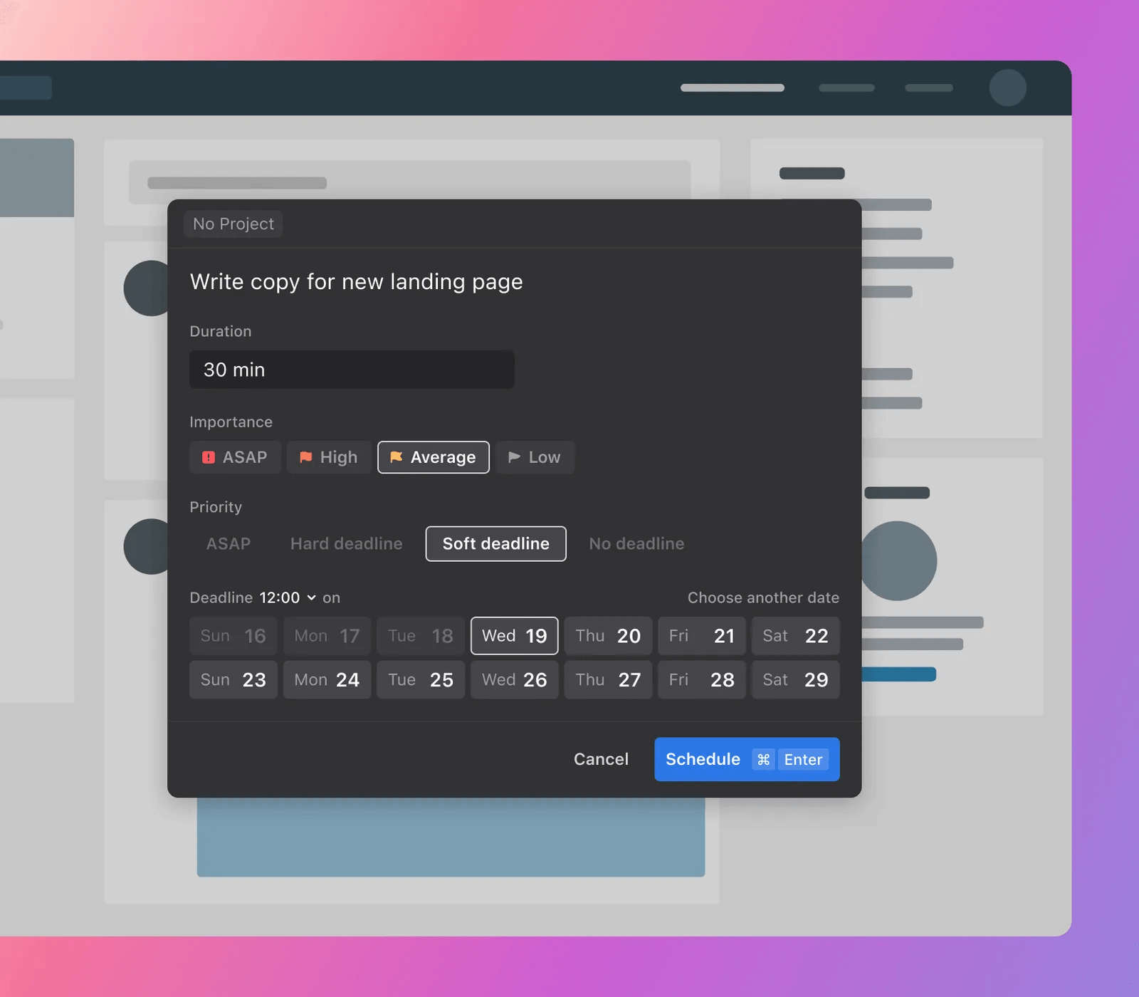 Inputting a task into Motion
