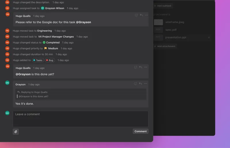 Motion project management interface