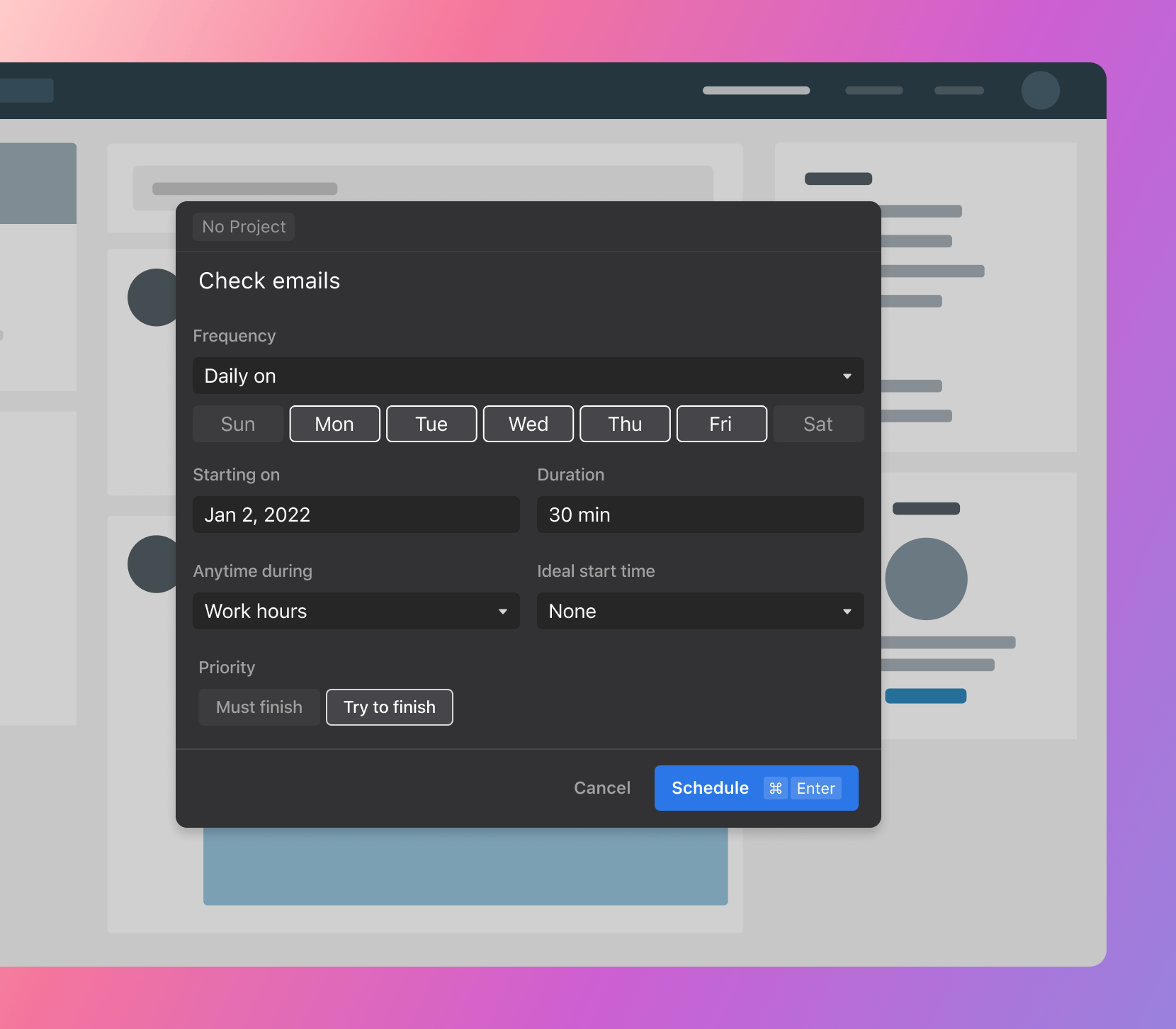 Screenshot of sample reminder with Motion